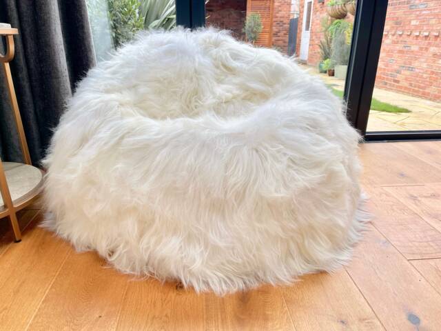 Icelandic Sheepskin Beanbag Chair Natural White, Soft & Cozy - image 1