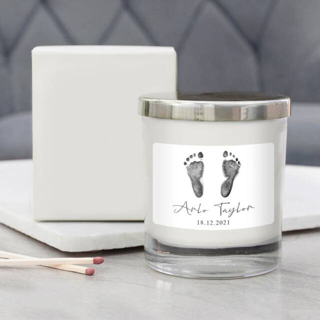 Baby Footprints Candle - Personalised Dispatched Next Working Day - image 1