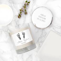 Baby Footprints Candle - Personalised Dispatched Next Working Day - thumbnail 2