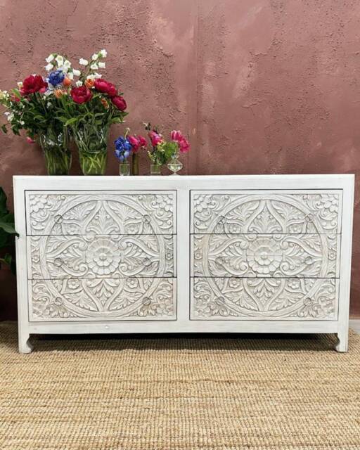 Handcrafted Carved Mango Wood Chest Of Drawers