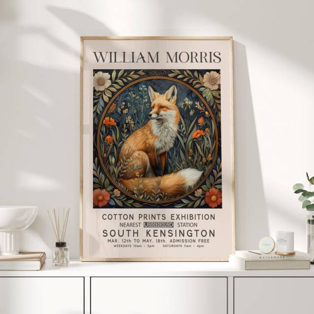William Morris Print, Art, Exhibition Poster, Woodland Nursery Decor, Fox Gifts, Nature Wall Animal Prints - image 1