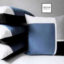 Sapphire Blue & Grey Sunbrella?? Outdoor Pillow Cover With Black & White Color Block, Gray Cushions For Patio/Pool Lounge Chairs - thumbnail 3