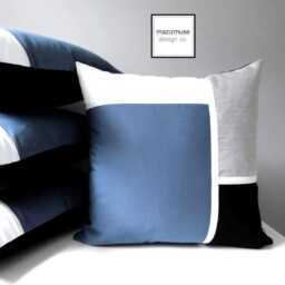 Sapphire Blue & Grey Sunbrella?? Outdoor Pillow Cover With Black & White Color Block, Gray Cushions For Patio/Pool Lounge Chairs - thumbnail 1