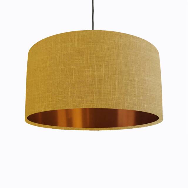 Mustard Yellow Lampshade in Linen With Copper Lining - image 1