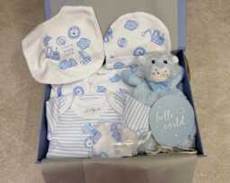 Blue Baby Gift Box - New Set With Blanket, Lion Comforter & Clothes Boy Shower Newborn Hamper