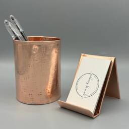 Hammered Raw Copper Desk Set Business Card Holder & Pen Cup - thumbnail 3