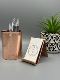Hammered Raw Copper Desk Set Business Card Holder & Pen Cup