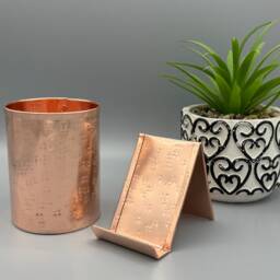 Hammered Raw Copper Desk Set Business Card Holder & Pen Cup - thumbnail 2