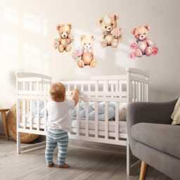 Teddy Bears Wall Stickers For Children's Room, Beige Kids Room Decor, Animals Decal Baby Self Adhesive - thumbnail 3