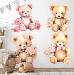 Teddy Bears Wall Stickers For Children's Room, Beige Kids Room Decor, Animals Decal Baby Self Adhesive