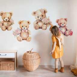 Teddy Bears Wall Stickers For Children's Room, Beige Kids Room Decor, Animals Decal Baby Self Adhesive - thumbnail 2