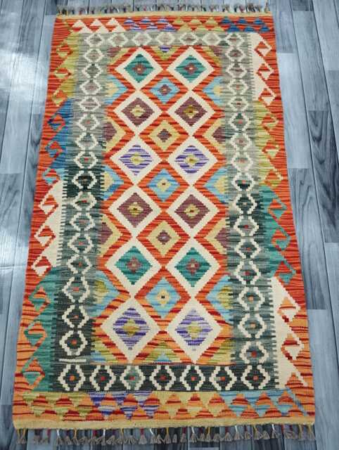 Classic Rug, Handmade Artisan Afghan Turkish Scandinavian Navajo Bohemian Wool Flatweave Multicolour Kilim Rug 163x95 cm - image 1