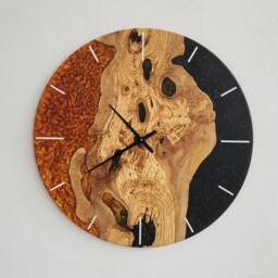 Custom Resin & Olive Wood Wall Clock Live Edge Rustic Decor - thumbnail 4