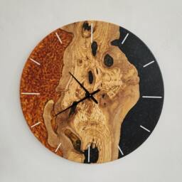 Custom Resin & Olive Wood Wall Clock Live Edge Rustic Decor - thumbnail 2