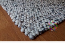 Rectangle Felt Ball Rug Stone Design, 100% Wool Carpet