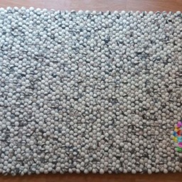 Rectangle Felt Ball Rug Stone Design, 100% Wool Carpet - thumbnail 2