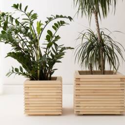 3D Wooden Flower Pots Set Of 2, Minimal Wooden Pot For Nordic Interior, Stylish Container Flowers, Natural in Bohemian Style - thumbnail 2
