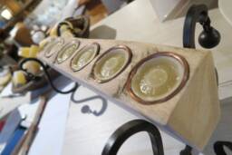 Complete 6-Hole Sugar Mold With Iron Base, Tin Cup Holders, & Vanilla Scented Candles - thumbnail 1