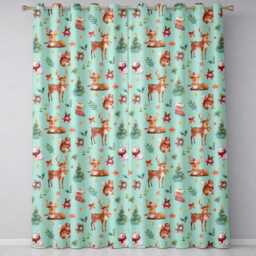 Christmas Reindeer Squirrel Gift Festive Elements On Teal Background Seamless Readymade Eyelet Ring Top Thermal 100% Blackout Curtains - thumbnail 2