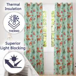 Christmas Reindeer Squirrel Gift Festive Elements On Teal Background Seamless Readymade Eyelet Ring Top Thermal 100% Blackout Curtains - thumbnail 3