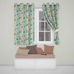 Christmas Reindeer Squirrel Gift Festive Elements On Teal Background Seamless Readymade Eyelet Ring Top Thermal 100% Blackout Curtains - thumbnail 1
