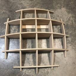 Modular Paintable Wooden Wall Shelf, Sphere Bookcase, Hanging Geometric Office Furniture, Spring Clean - thumbnail 3