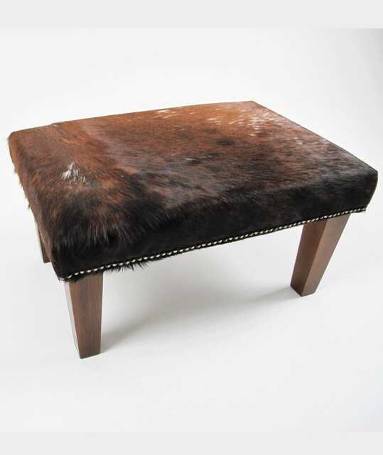 Brown Brindle Cowhide Footstool 310 - Hair On Hide Ottoman, With Modern Legs - image 1
