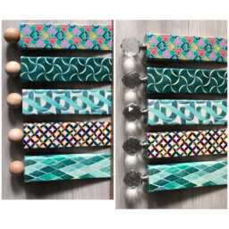 Liberty Print Door Stop Wedge Recycled Hardwood, Turquoise Teal Green - thumbnail 1