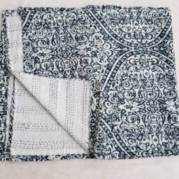 New Pot Pattern Pure Cotton Kantha Blanket Bedspread Twin Size Multicolour Quilt Throw 90x60 - thumbnail 4