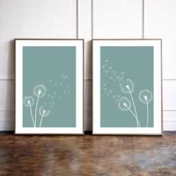 Dandelion Wall Art Set Of 2 Prints, Minimalist Botanical Decor, Seed Art, Nature Scandinavian Decor - thumbnail 1