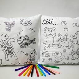 Color Your Own Pillow. Coloring Cushion + 12 Washable Markers. Cute Pets/ Sea Creatures - thumbnail 2