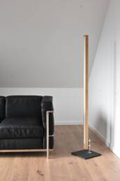 Designer Floor Lamp in Elegant Industrial Design Made Of Oak/Stainless Steel & Natural Stone - Radio Dimmer