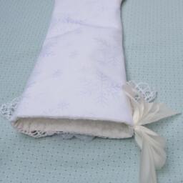 Handmade Snowflake Christmas Stocking Shabby Chic Rose Print, Crochet Lace - thumbnail 4
