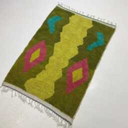 Hand Knotted Wool Berber Rug Olive Green Moroccan Area Rug - thumbnail 3