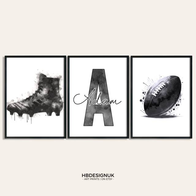 Rugby Print Poster Set - 3 Custom Prints - Personalised Boys Bedroom Decor Gifts Wall Art Posters Artwork - image 1