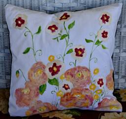 Original One Of A Kind Hand Painted Floral Throw Pillow Case 16 X - thumbnail 1