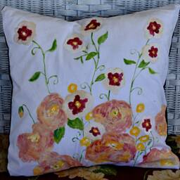 Original One Of A Kind Hand Painted Floral Throw Pillow Case 16 X - thumbnail 4
