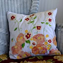 Original One Of A Kind Hand Painted Floral Throw Pillow Case 16 X - thumbnail 3