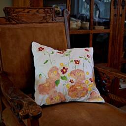 Original One Of A Kind Hand Painted Floral Throw Pillow Case 16 X - thumbnail 2