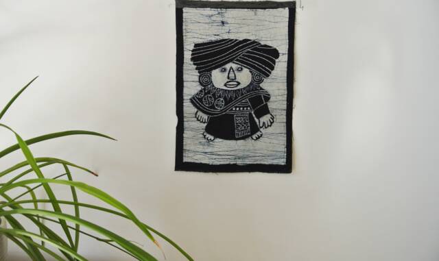 Vintage Batik , Abstract Painting , Tapestry, Table Matt, The Miao Child, Good Luck, Indigo Wall Hanging - image 1