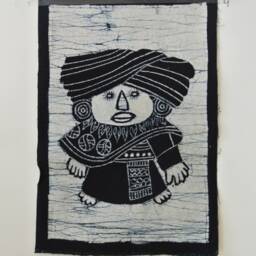 Vintage Batik , Abstract Painting , Tapestry, Table Matt, The Miao Child, Good Luck, Indigo Wall Hanging - thumbnail 3