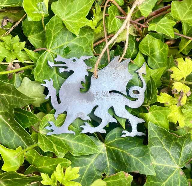 Grey Welsh Dragon Metal Wall Art Gift Y Ddraig Goch Cymru Flag Decor Wales Present Memorial Celtic Plaque Christmas 10cm - image 1