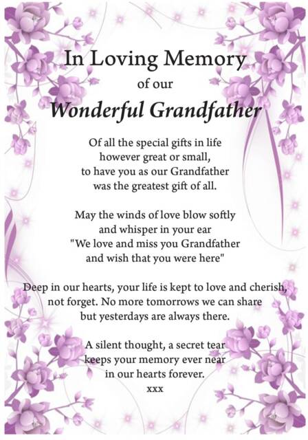 Grandfather in Loving Memory Print, Funeral Poem, Missing You, Bereavement, Heaven Grief Grandfather Heaven - image 1