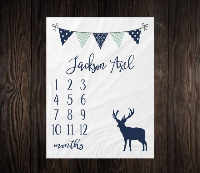 Deer Milestone Blanket Month Baby Growth Tracker Fleece Shower Gift Newborn Minky Boy Rustic Nursery - image 1
