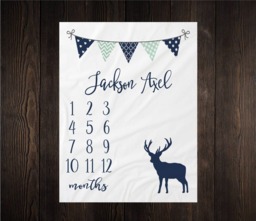 Deer Milestone Blanket Month Baby Growth Tracker Fleece Shower Gift Newborn Minky Boy Rustic Nursery - thumbnail 1
