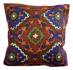 "Handmade Wool Embroidered Cushion Cover Tribal Geometric Design - 16""x16" - thumbnail 1