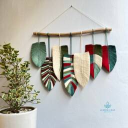 Green Leaves Macrame Wall Hanging Boho Home Decor - thumbnail 3