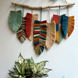 Green Leaves Macrame Wall Hanging Boho Home Decor - thumbnail 4
