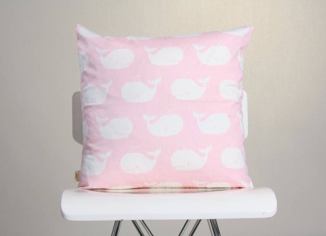 Whale Pillow Cover, Kid Decorated Pillow, Nursery Deco Cute Throw Gift For Baby Shower, Two Sided - image 1