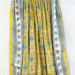 Pure Soft Cotton Indian Floral Dohar Reversible Bed/Sofa Throw Summer Quilted King Size Handprint White Canary Yellow Aqua Blue Gardenia - thumbnail 4
